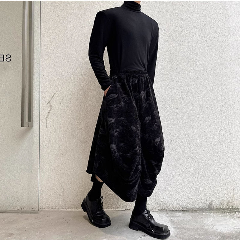 Vintage Velvet Buds Casual Wide Leg Capri Pants