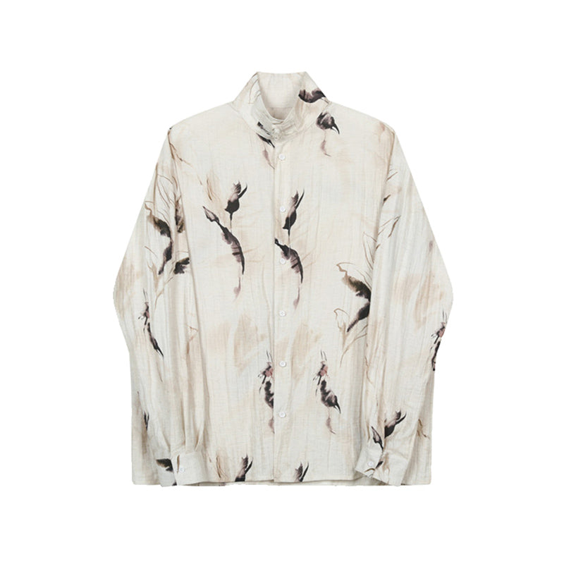 Half Turtleneck Retro Printed Disc Button Loose Shirt