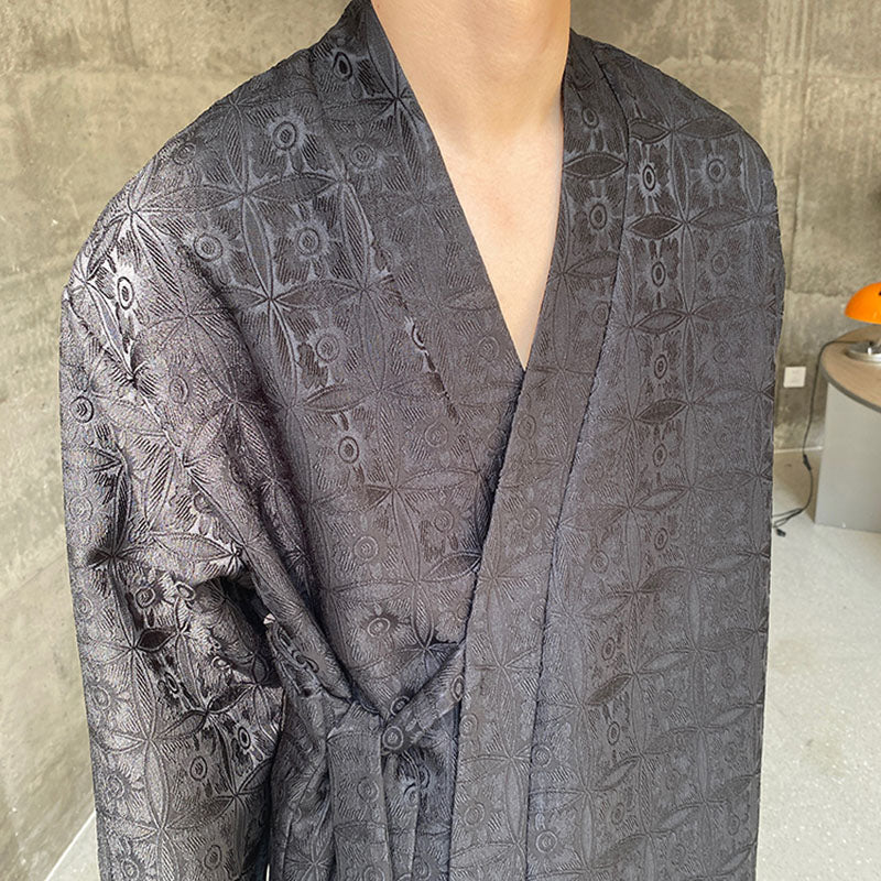 Three-dimensional Jacquard Lace-up Retro Long-sleeved Shirt