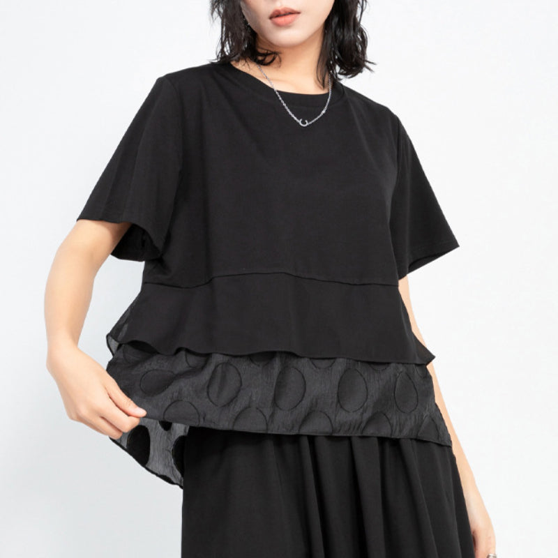 Irregular Pullover Stitching Babydoll Shirt