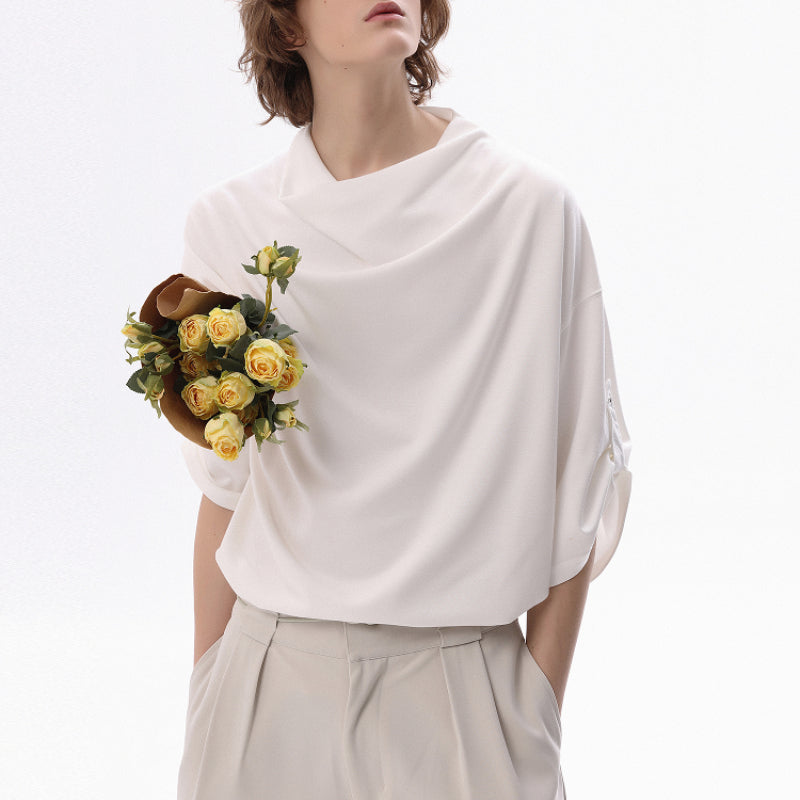 Stacked Collar Loose Solid Color T-shirt