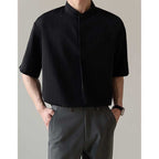 Loose Stand Collar Ice Silk Texture Casual Shirt