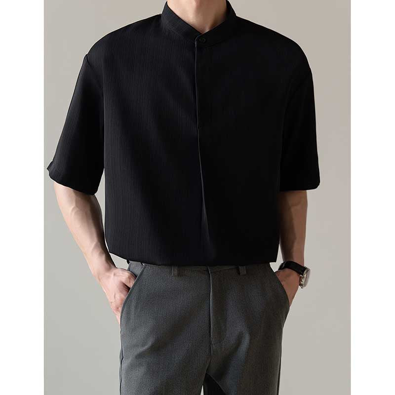 Loose Stand Collar Ice Silk Texture Casual Shirt