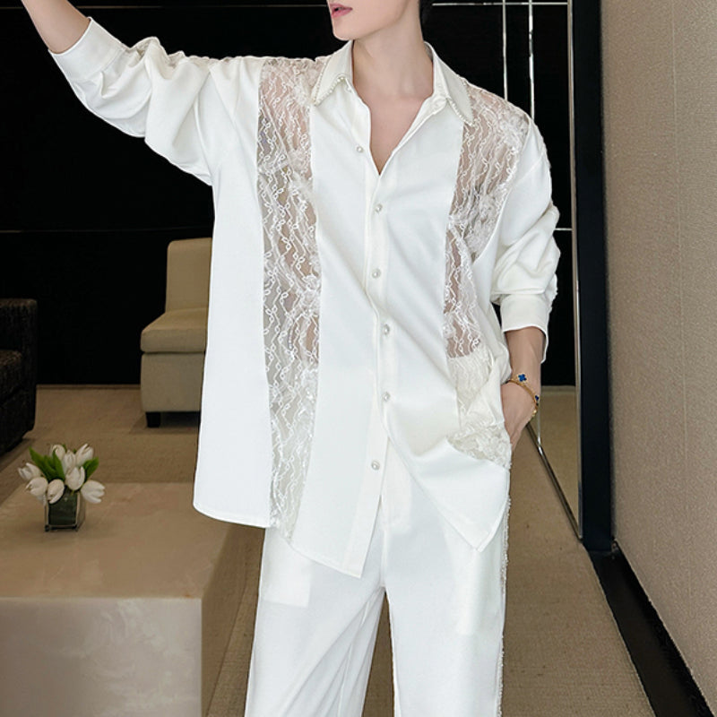 French Lace Panelled Cut-out Shirt