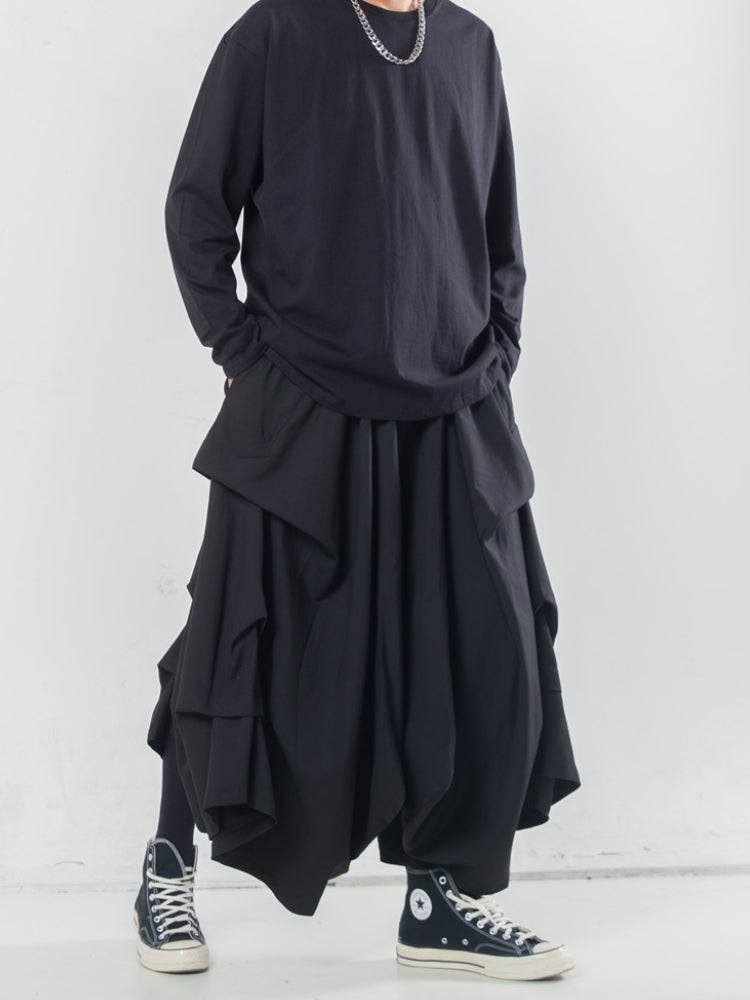 Multi-layered Pleated Cropped Wide-leg Pants Hakama