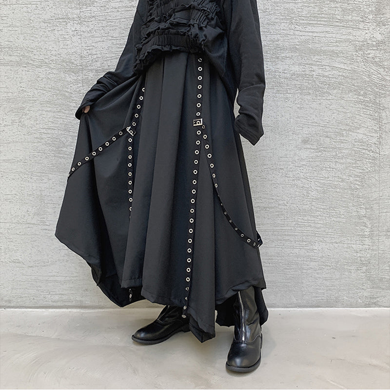 Webbing Irregular Oversized Wide-leg Culottes Hakama Pants