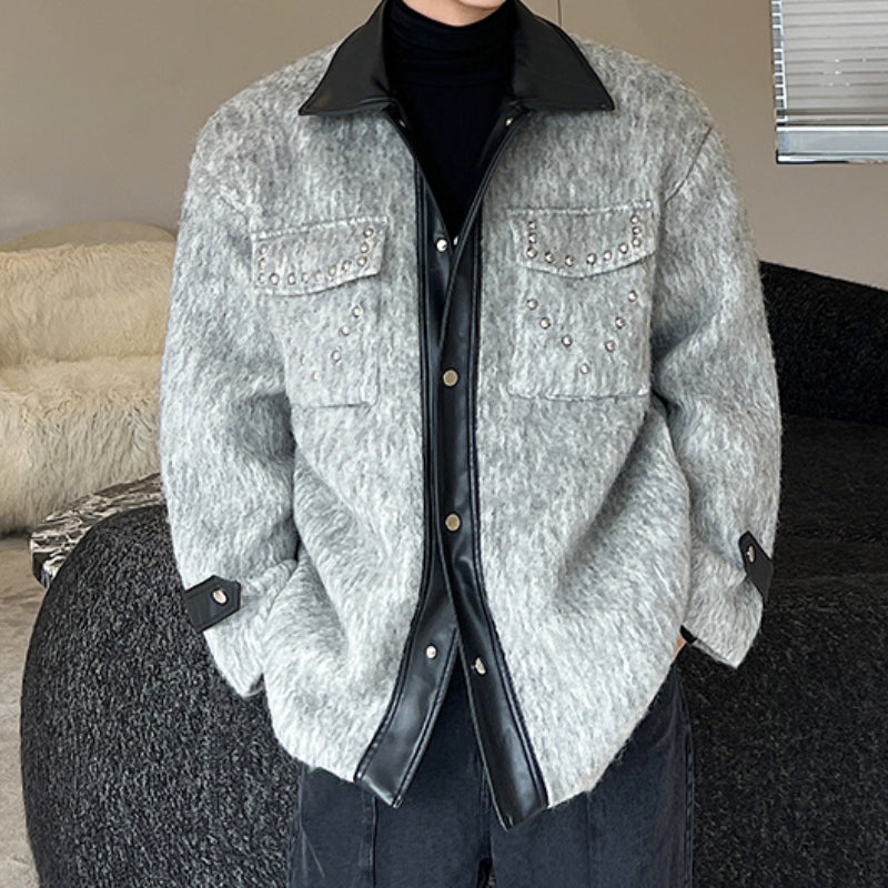 Studded Vintage Contrast Patchwork Woolen Jacket