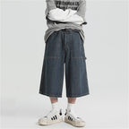 American Denim Cropped Loose Wide-leg Shorts