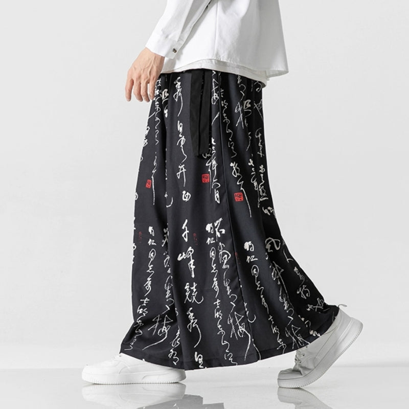 Calligraphy Print Culottes Hakama Pants