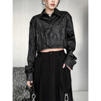 Pleated Shoulder Pad PU Leather Shirt