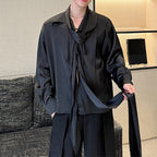 Satin Silk Lace-up Long Sleeve Casual Shirt