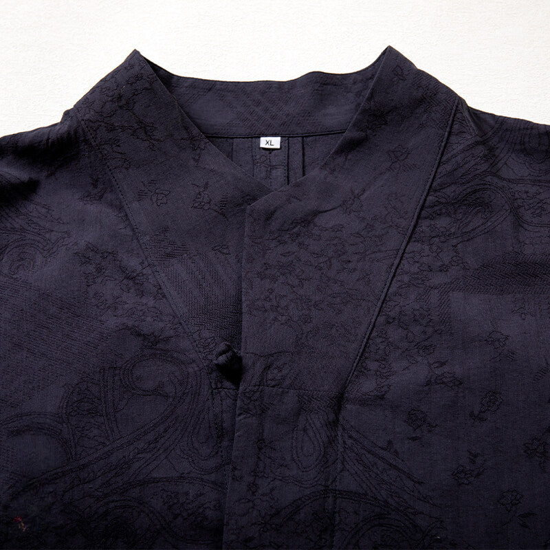 Cotton and Linen Jacquard Vintage Half Sleeve Shirt