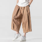 Cotton and Linen Wide Leg Bloomers Cropped Pants