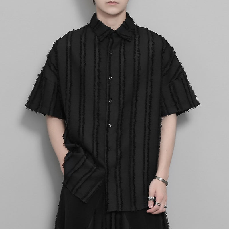 Vertical Striped Vintage Fringe Patchwork Shirt