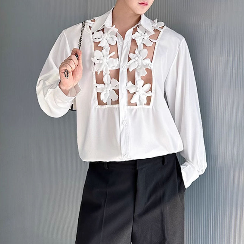 Spliced Flower Hollow Casual Shirt