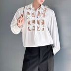 Spliced Flower Hollow Casual Shirt