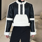 Winter PU Leather Contrast Stitching Short Jacket