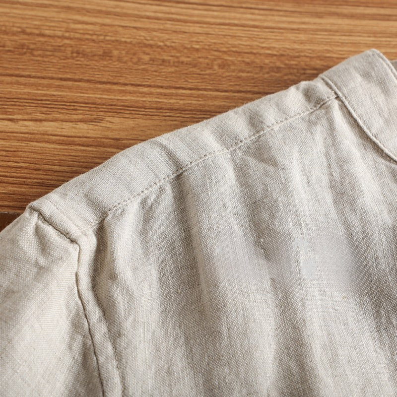 Linen Thin Retro Casual Stand Collar Shirt
