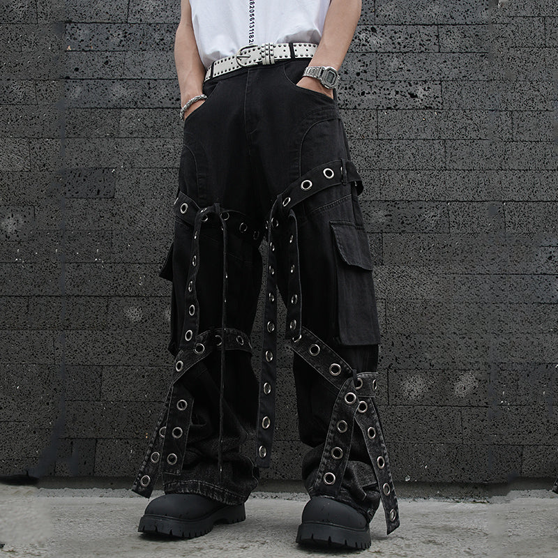 Heavy Pleated Patchwork Loose Drape Jeans