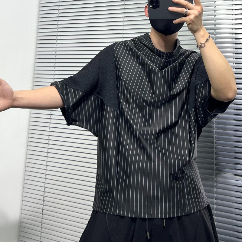 Striped Batwing Sleeve Turtleneck Shirt