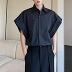 Blue Loose Casual Shirt with Wide Sleeves