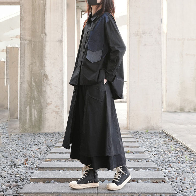 Denim Patchwork Pocket Long Sleeve Shirt