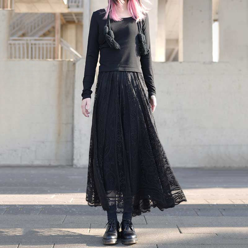 High Waist Lace Embroidered A-line Skirt