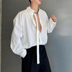 Red Shirt Long Sleeves with Detachable Lapel Ribbon