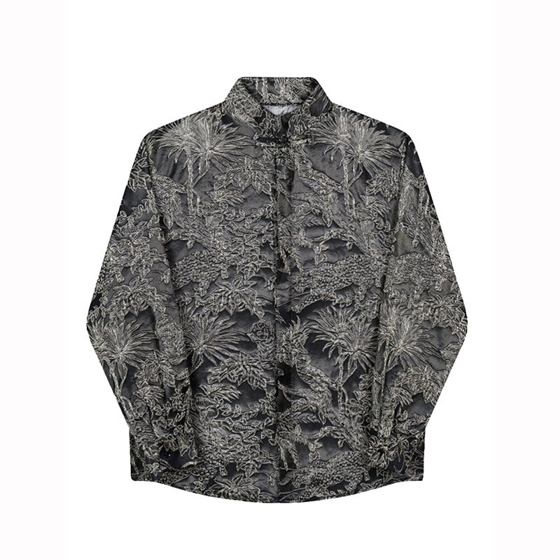 Jacquard Stand Collar Vintage Shirt