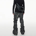 Glitter-coated Slim-fit Stacked Denim Flared Pants