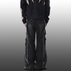 Ripped Denim Loose Straight-leg Multi-pocket Trousers