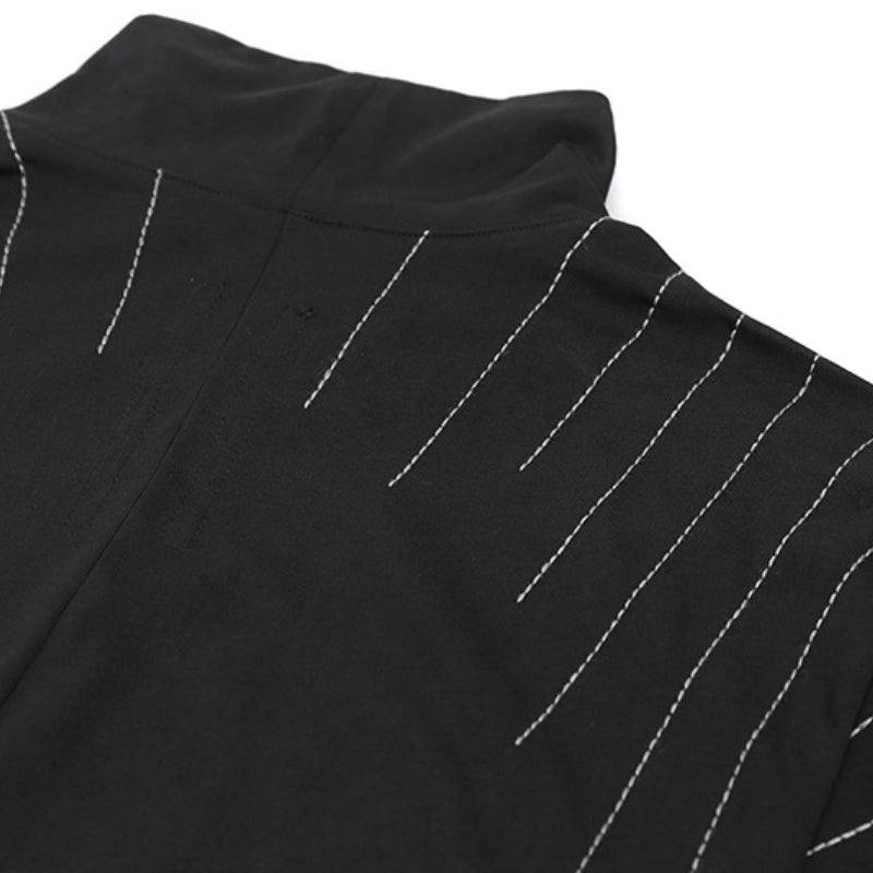 Ray Embroidery Loose Stand Collar Casual T-shirt