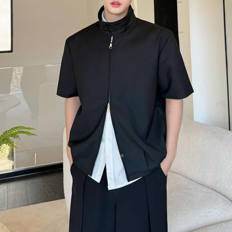 Padded Shoulder Double Zip Short Sleeve Jacket