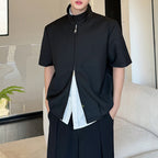 Padded Shoulder Double Zip Short Sleeve Jacket