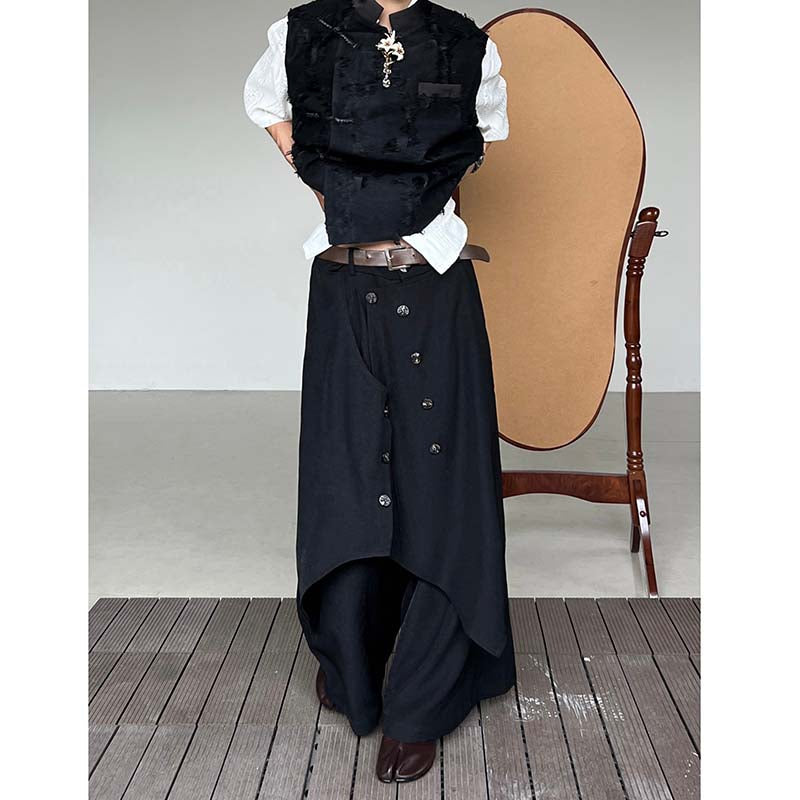 Irregular Drape Wide-Leg Trousers