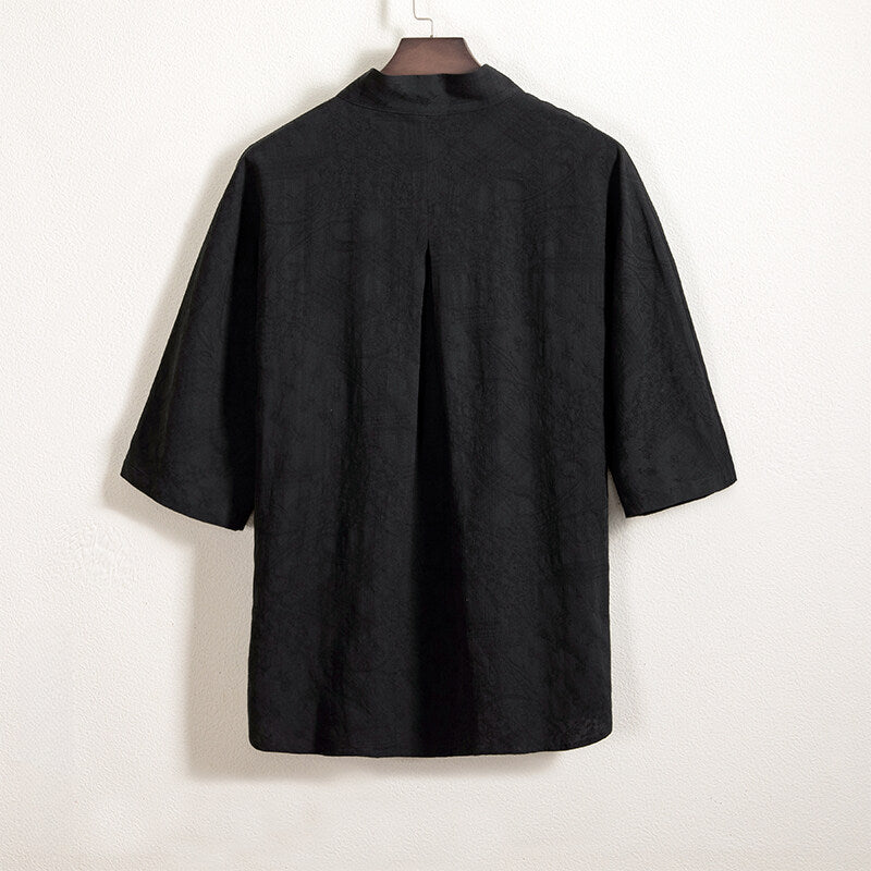 Cotton and Linen Jacquard Vintage Half Sleeve Shirt