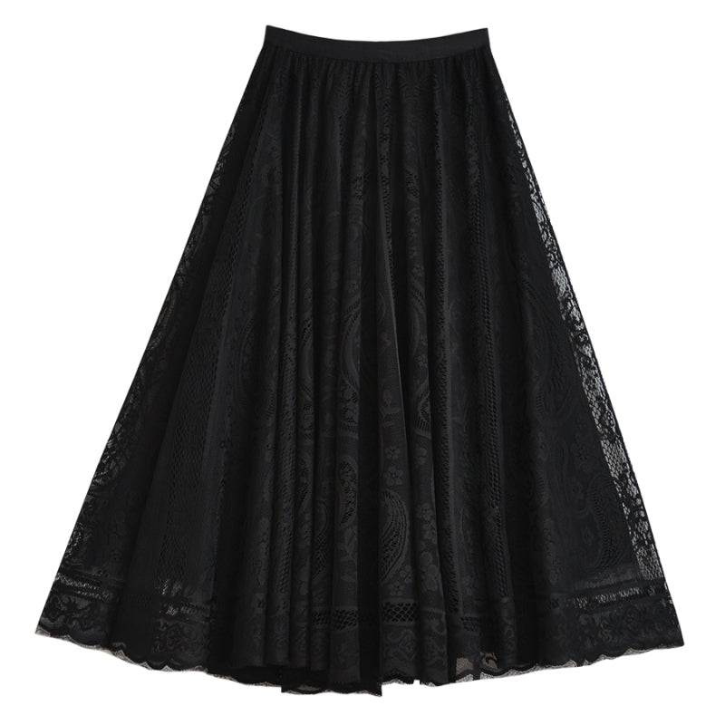 High Waist Lace Embroidered A-line Skirt