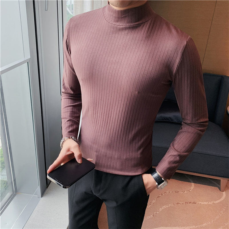 Half Turtleneck Slim Striped Long Sleeve Top