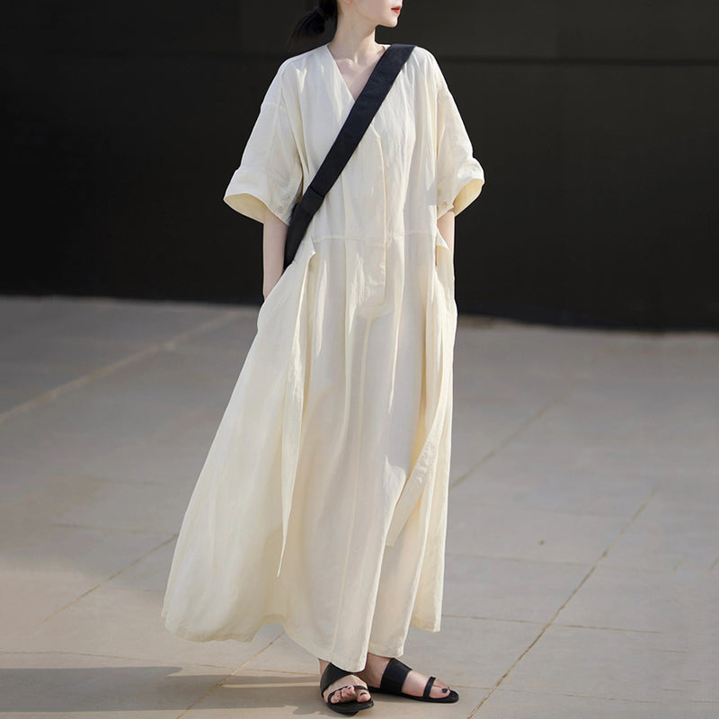 French Loose V-neck Pullover Dress