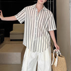 Striped Contrast Cutout Drape Shirt