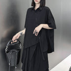 Irregular Loose Solid Color Shirt Elastic Waist Skirt