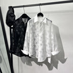 Hollow Floral Jacquard Loose Casual Shirt