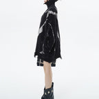 Contrast Color Knitted Ripped Turtleneck Loose Sweater