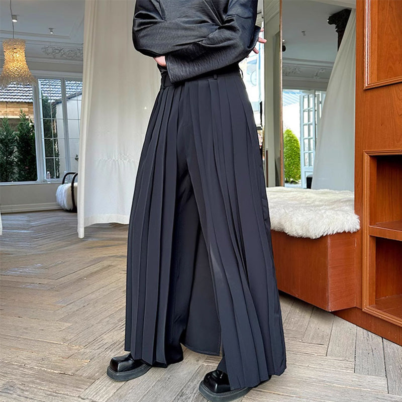 Straight Loose Double Layer Pleated Culottes