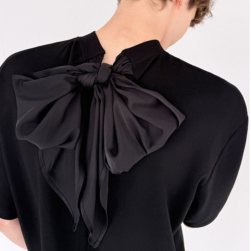 Scarf Ribbon Silhouette Short Sleeves T-shirt
