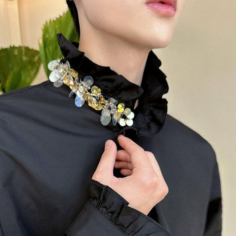 French Diamond Sequin Ruffle Patchwork Shirt