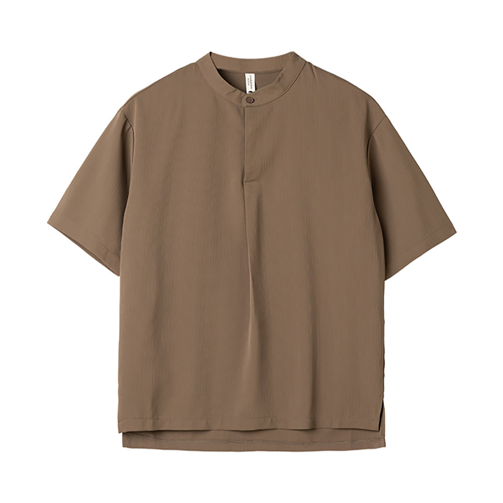 Loose Stand Collar Ice Silk Texture Casual Shirt