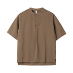 Loose Stand Collar Ice Silk Texture Casual Shirt