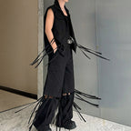 Casual Detachable Ribbon Wide-leg Pants Two-piece Set