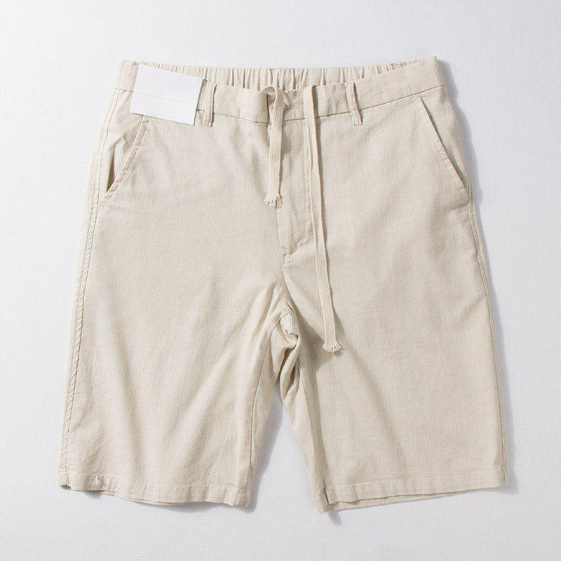 Thin Cotton and Linen Basic Solid Color Straight Loose Shorts